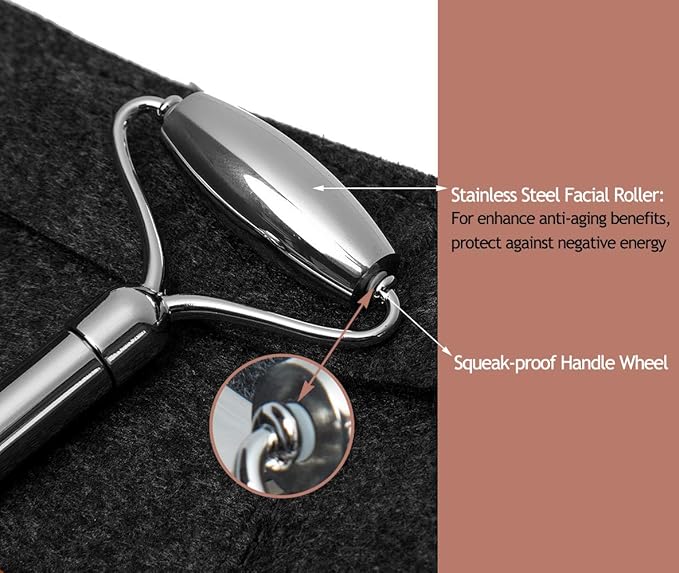 Face Roller and Gua Sha Set - Stainless Steel Mini Eye Roller Set, Face Massager for Wrinkles, Anti Aging Facial Roller - Authentic, Durable, Noiseless Design