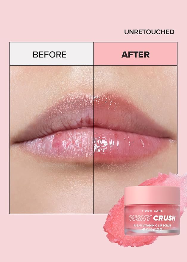 I DEW CARE Overnight Lip Scrub - Cushy Crush | Sugar Vitamin C, Scrubber Exfoliator Products, for Dry and Chapped, Vegan, Mother's Day, 1.05 Oz