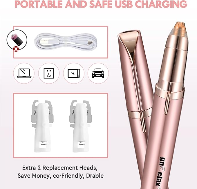 Gurelax Women's Electric Eyebrow Trimmer with Replacement Blades, Precision LED Light, Safe and Instant Painless Hair Remover