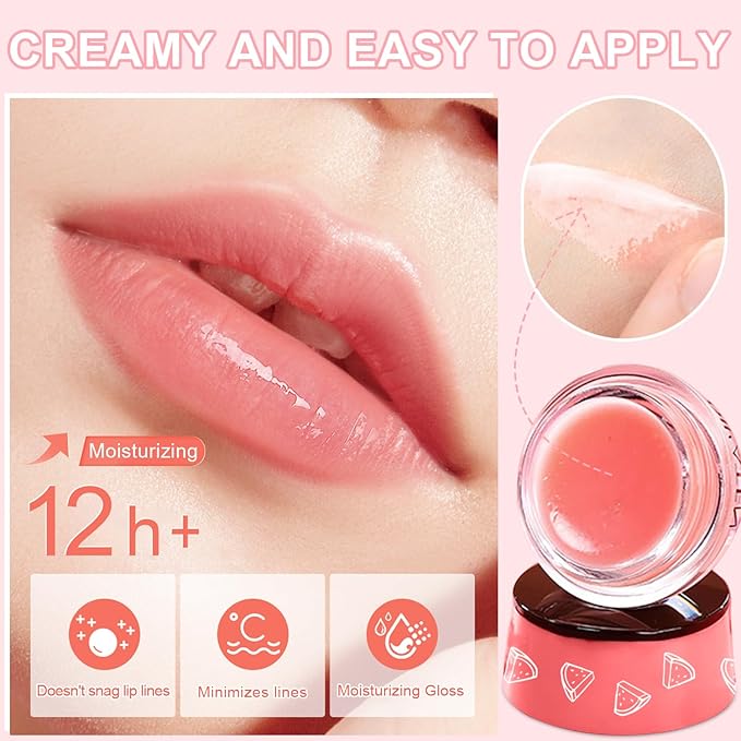4 PCS Bee Lip Balm Honey Pot, Honey Watermelon Apple Coconut Lip Balm Sleeping Lip Mask Overnight with Sticks, Lip Exfoliating Prevention Dry and Crack (Honey & Watermelon & Apple & Coconut)