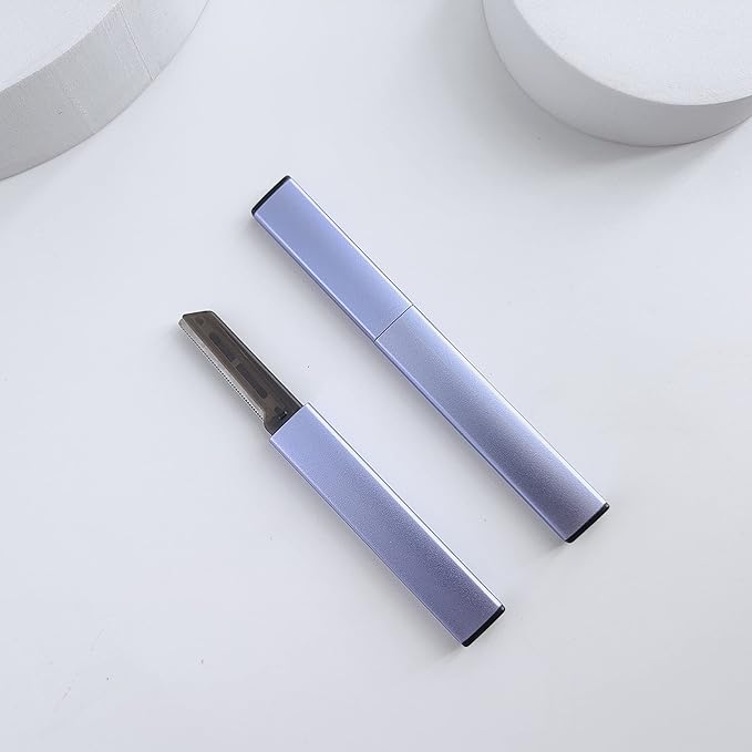 Exfoliating Eyebrow Razor Dermaplaning Tool Eyebrow Trimmer with 4 Replacement Blades, Facial Razors for Women Aluminum Alloy Handle & Stainless Steel Blade (Blue)