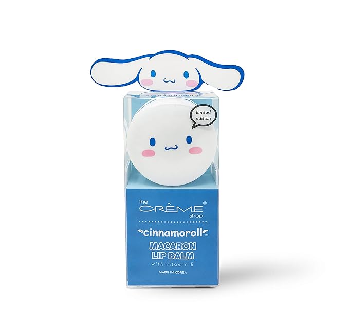 The Crème Shop x Cinnamorol Macaron Lip Balm, Korean Lip Balm with Shea Butter and Vitamin E - Cinnamon Roll