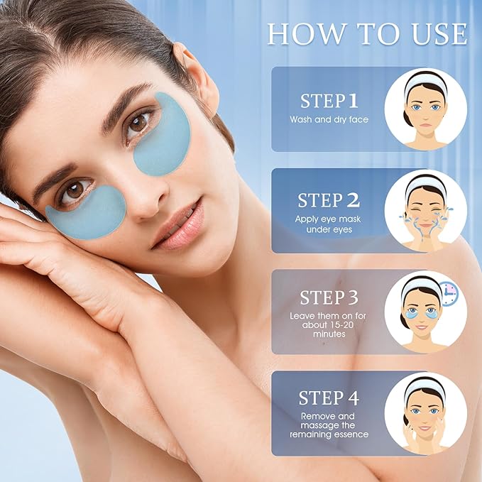 Hydrogel Under Eye Patches - Collagen & Hyaluronic Acid for Removing Eye bags, Puffiness, Dark Circles Smoothing Skin Care Treatment for Men/Women Morning/Night Routine (60 Pcs) Blue