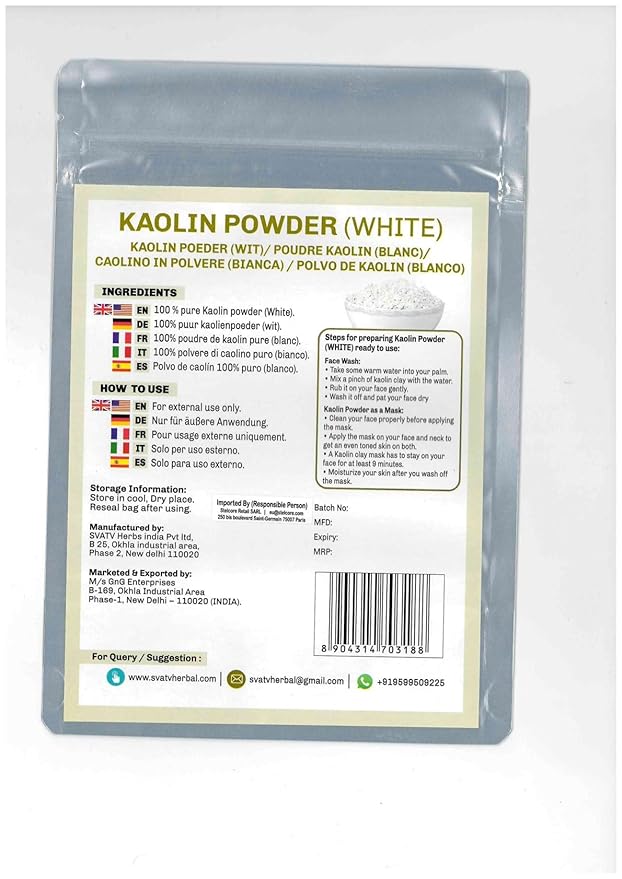 SVATV Kaolin White Clay Natural For Face Mask Bath Bomb Clay, Diy Spa Mud Mask For Soap Making 227g, Half Pound