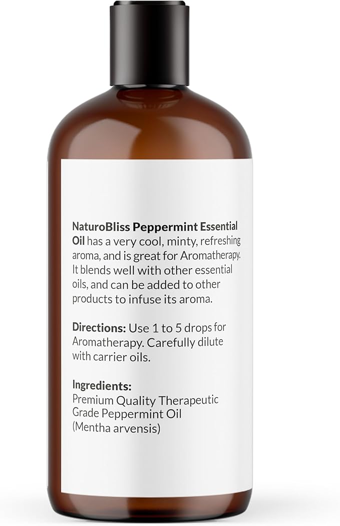 NaturoBliss Peppermint Essential Oil, 100% Pure and Natural Therapeutic Grade, Premium Quality Peppermint Oil, 16 fl. Oz - Perfect for Aromatherapy and Relaxation