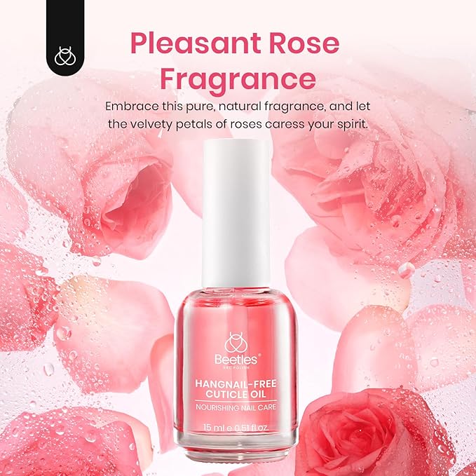 Beetles Cuticle Oil for Nail & Cuticle Care, 15ml Natural Rose Smell Oil with Vitamin E Nourish Condition Dry Stronger Nails SPA & Hand Manicure DIY Salon Needs Gifts for Her Women