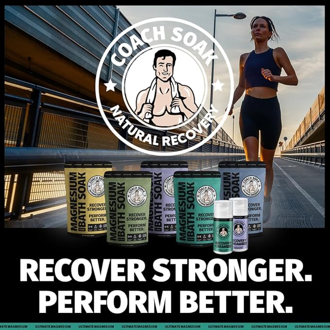 Coach Soak: Recovery Bath Soak - Fast-Absorbing Magnesium Flakes - Bath Salts with 21 Minerals & Essential Oils for a Rejuvenating Post-Workout Soak - Made in USA (Cooling Peppermint)