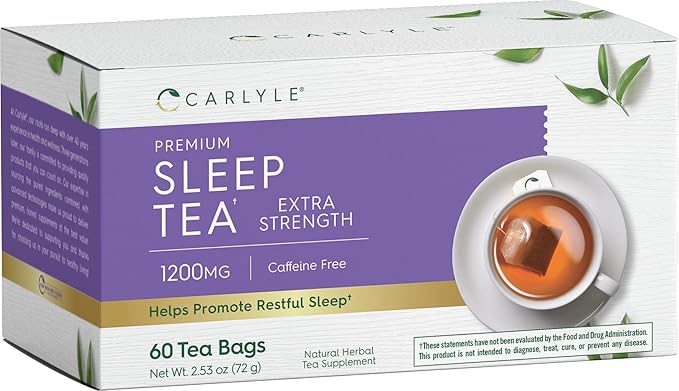 Carlyle Sleep Tea Extra Strength | 60 Tea Bags | Caffeine Free | Bedtime Tea | Herbal Blend with Valerian Root | Vegetarian, Non-GMO, Gluten Free