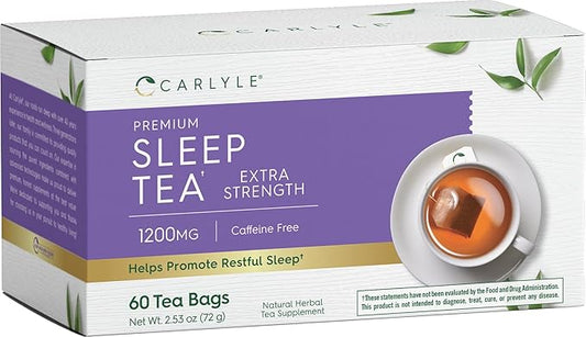 Carlyle Sleep Tea Extra Strength | 60 Tea Bags | Caffeine Free | Bedtime Tea | Herbal Blend with Valerian Root | Vegetarian, Non-GMO, Gluten Free