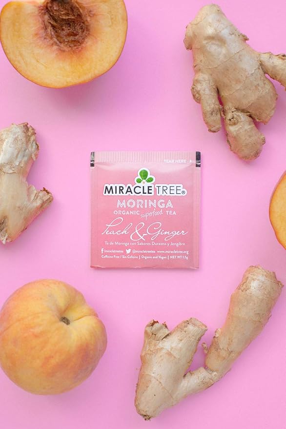 Miracle Tree - 3 Count of Organic Moringa Superfood Tea, 25 Individually Sealed Tea Bags, Peach & Ginger (Keto, Detox, Energy/Immunity Booster, Vegan, Gluten-Free, Organic, Non-GMO, Caffeine-Free)
