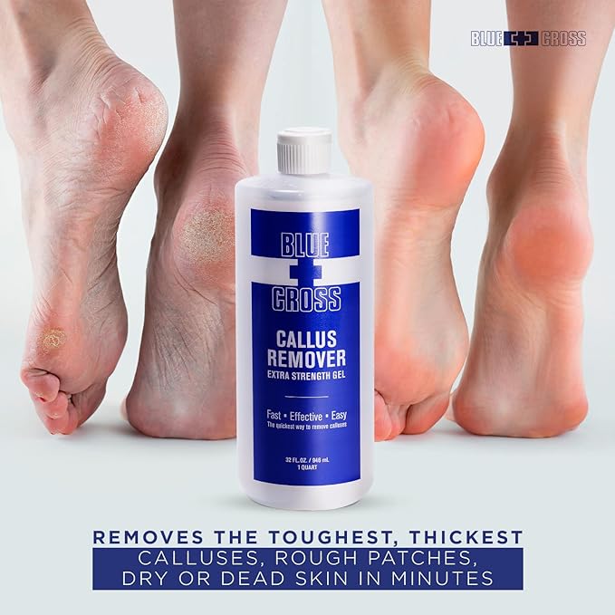 Blue Cross Hydrating, Moisturizing, Strengthening Cuticle Remover Oil with Lanolin + Extra Strength Callus Remover Gel for Heel or Feet, 32 oz each, 2 pack Professional Bundle
