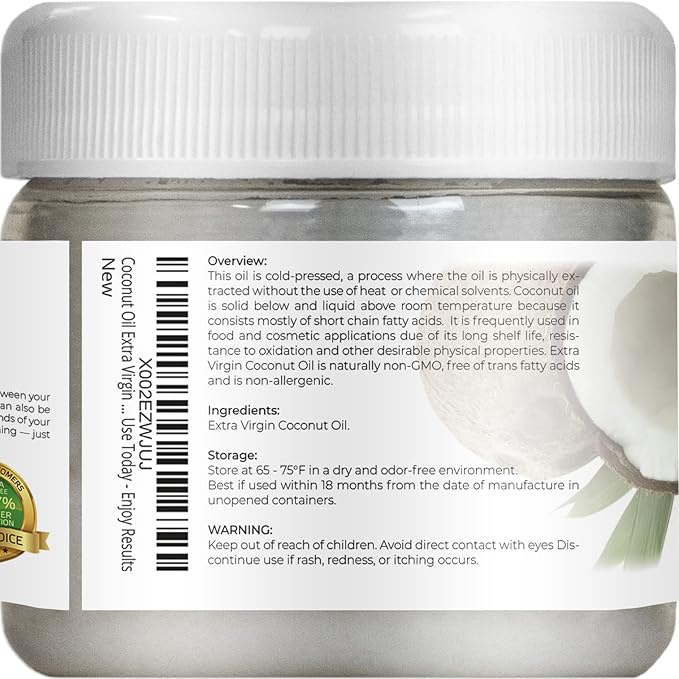 velona USDA Certified Organic Coconut Oil Extra Virgin - 2 fl oz | Food and Cosmetic Grade | in jar | Extra Virgin, Cold Pressed