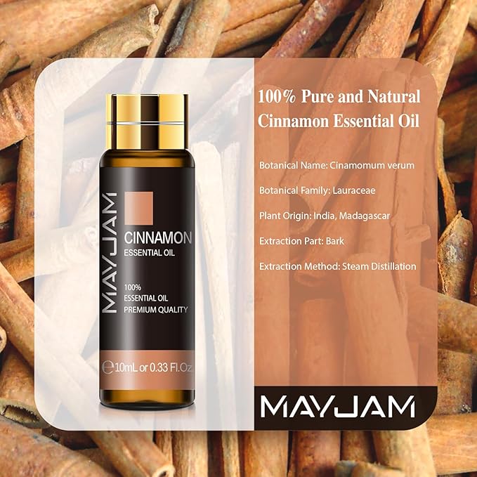 Cinnamon Essential Oil, MAYJAM 10ML/0.33FL.OZ Premium Cinnamon Oils for Soap Candle Making, Diffuser, Bedroom, Living Room, Office