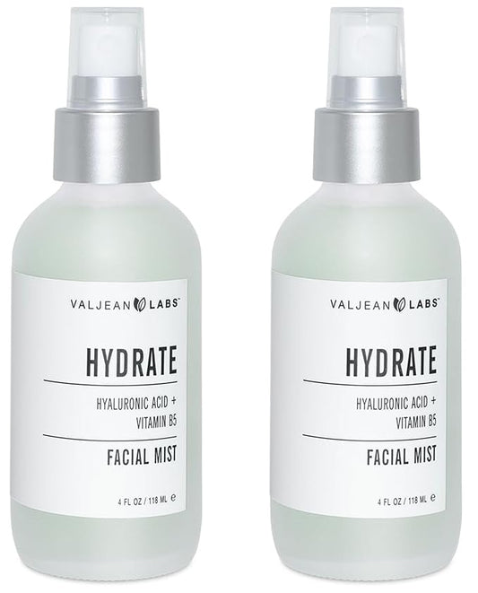 VALJEAN LABS Face Mist - Hydrate | Hyaluronic Acid + Vitamin B5 | Helps to Hydrate and Plump Skin and Restore Elasticity | Paraben Free, Cruelty Free, Made in USA (4 oz, 2 Pack)