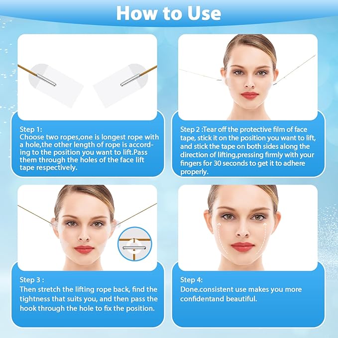 Face Lift Tape Invisible,Face Tape Lifting Invisible 100PCS Neck Tape Face Lift Tapes and Bands with 8 Strings Facelift Face Lifter Instant Facial Tape for Makeup Eyes Jowls Double Chin Sagging Skin