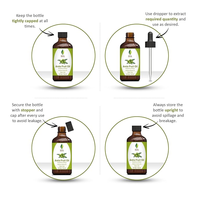 SVA Amla Oil 4oz (118ml) Premium Carrier Oil With Dropper For Hair Care, Hair Oiling, Scalp Massage, & Skin Care