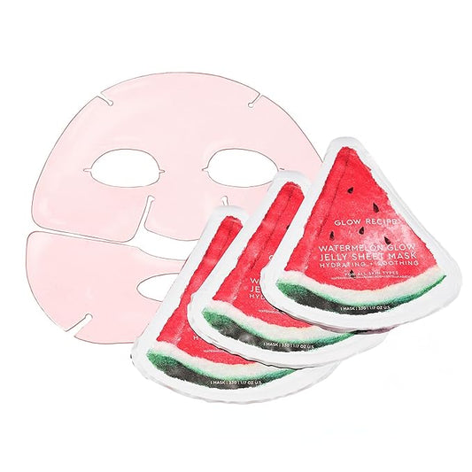 Glow Recipe Watermelon Glow Jelly Sheet Mask Bundle (3 Count) - Disposable Hydrogel Face Mask with Centella Asiatica & Hyaluronic Acid - Skin-Cooling Serum to Soothe & Replenish Dehydrated Skin