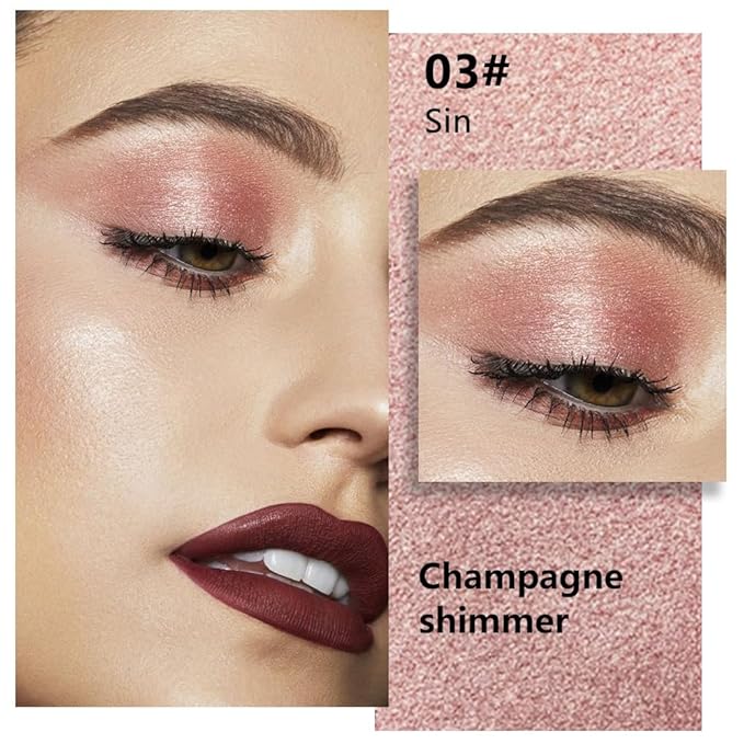 evpct Champagne Shimmer Single Eyeshadow Palette, Rose Gold Ice Pink Nude Glitter Cream Eye shadow Palette Singles Brightener Makeup for Older Women, High Pigment Waterproof Monochrome Mini Eyeshadow