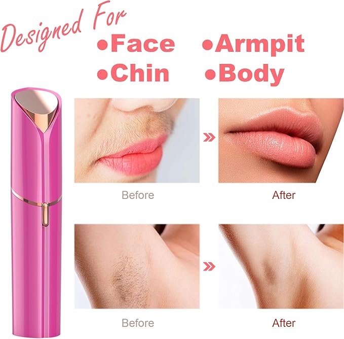 Facial Hair Remover for Women - Removal Shaver for Women - USB Rechargeable Lady Face Razor Trimmer for Face Lips Chin Peach Fuzz Arms Legs and Bikini Line