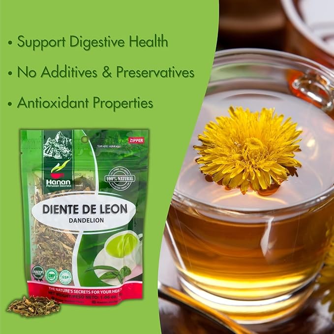 Hanan Dandelion Loose Herb Tea 3.2oz (90g Diente de Leon) - Pack of 3 Pouches with 30 Grams Each of All-Natural Dandelion Root Flower Plant Leaves from Peru