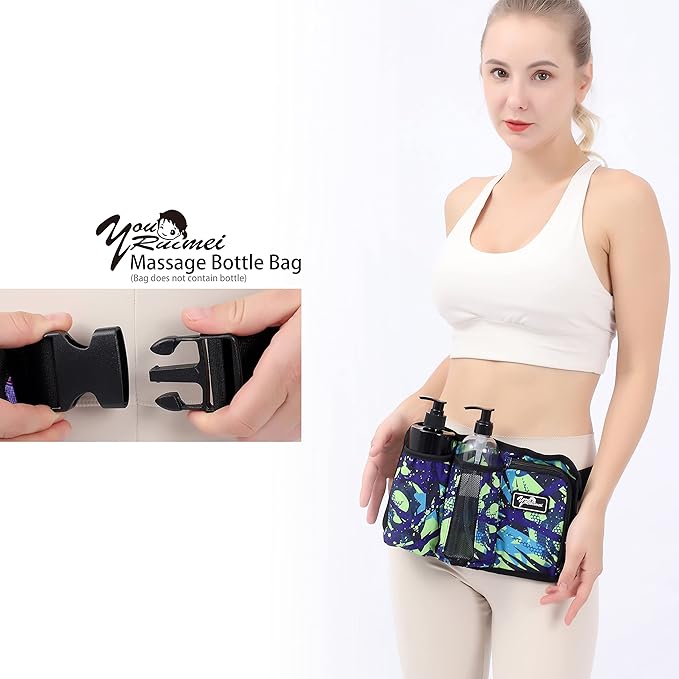 Massage Bottle Bag Massage Therapist Holster Massage Lotion Holster Massage Oil Holster（3 bottle,Flower color）