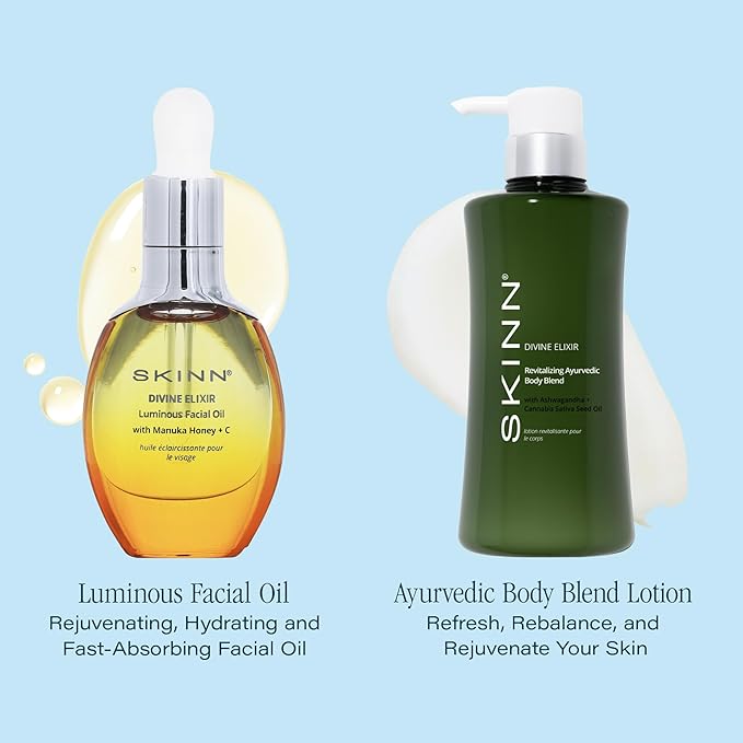 SKINN Luminous Facial Oil & Moisturizing Body Lotion for Dry Skin Skincare Bundle