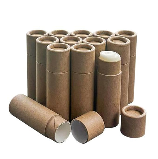 GreenWay 0.15oz / 4.25g Kraft Paperboard Lip Balm Tubes with Lids - 12 Pack Lip Gloss Tubes Refillable DIY Cosmetic Containers – Extra Thick Push-Up Bottom Lip Balm Containers - Brown