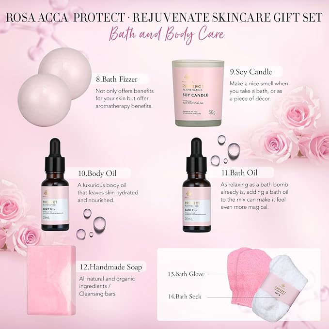 Mother's Day Gift, Spa Gifts 28pcs Rose Facial Skin Care Set for Women, Face Cream, Bath Oil, Retinol Serum, Shower Accessories - Body & Facial Kit - Birthday, Christmas, Valentine's, Bridal Shower