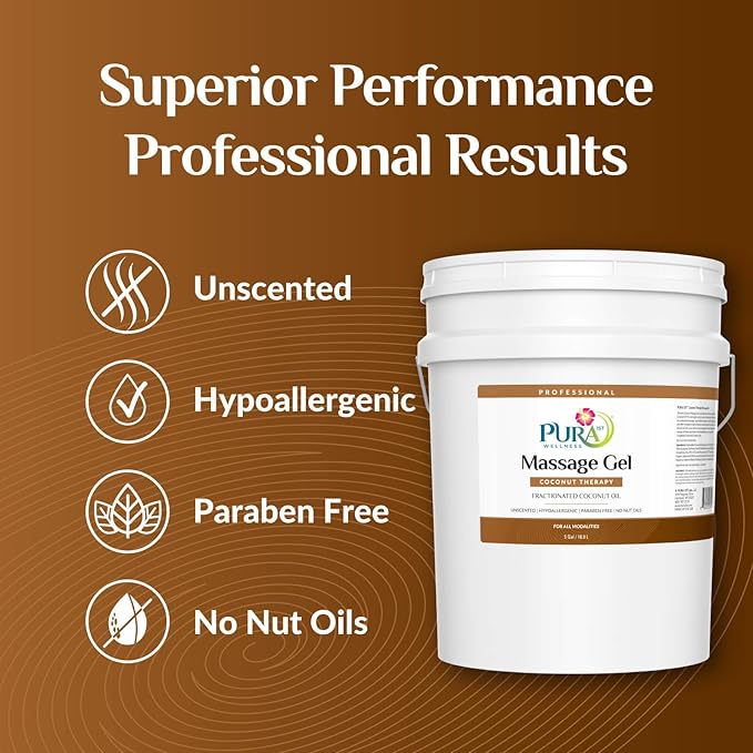 Coconut Therapy 5 Gallon Massage Gel, Deep Tissue Infused Formula for Physical Recovery, Wellness Emollient for Bodywork, Unscented Glide for Softness, Skin Hydrating, Moisturizing