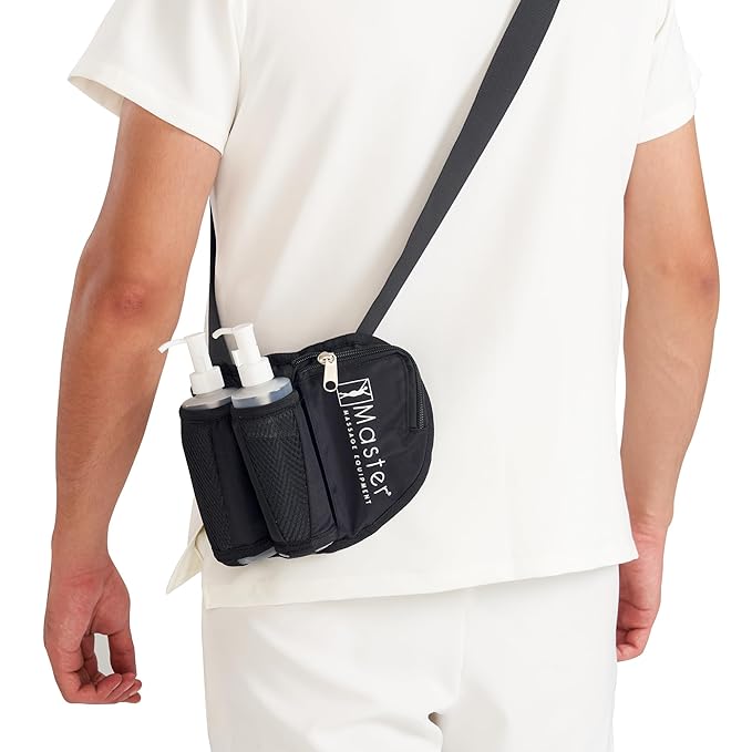 Master Massage Double Bottle Massage Oil Holster - Adjustable Cream & Lotion Bag Kit - Incl. Two 8 Oz Refillable Pump Dispenser