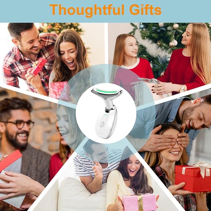 Facial Beauty Device, Face Massager Tool for Skin Care, Based on Triple Action LED, Thermal, and Vibration Technologies, Red and Blue LED Light, 7 Color Led Face and Neck Massager for Home Use