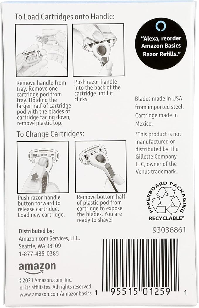 Amazon Basics 5-Blade Razor Refills for Women, 6 Count (Fits Amazon Basics Razor Handles Only) (Previously Solimo)