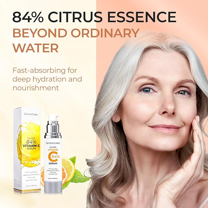 Super Vitamin C Serum for Women Over 70 - Hydrating Anti-Aging with Vitamin C Caffeine - Facial Skin Care for Mature Skin, Firming, Lifting, Smoothing, All in One Formula 1.69 fl oz