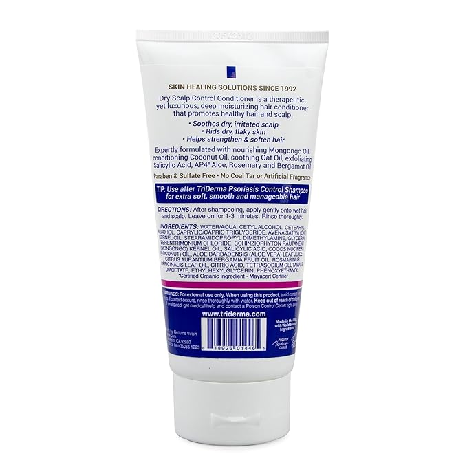 TriDerma Dry Scalp Control Deep Moisturizing Hair Conditioner - Salon Quality Treatment - Salicylic Acid, Exfoliates, Nourishes & Strengthens Hair - Exotic Mongongo & Rosemary Oil - 6 oz