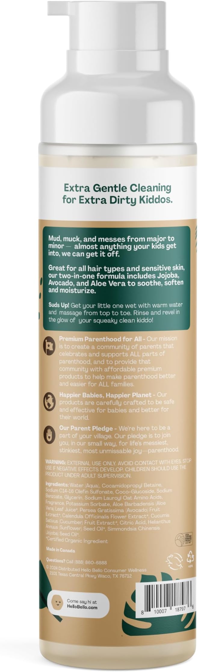 Hello Bello Kids Shampoo and Body Wash, Gentle Hypoallergenic Formula, Vegan and Cruelty-Free, Creamy Coconut Scented, 10 fl oz