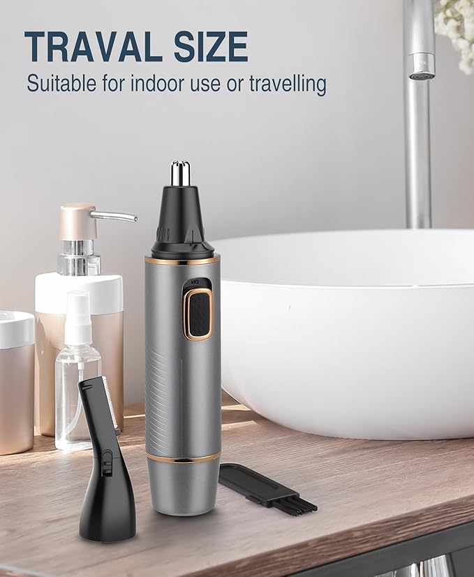 AREYZIN Nose Hair Trimmer for Men,2-in-1 Hair Trimmer,Professional Painless Trimmer for Nose Ear Facial Trimmer for Men, Wet and Dry Use,Stainless Steel Blades,Ash