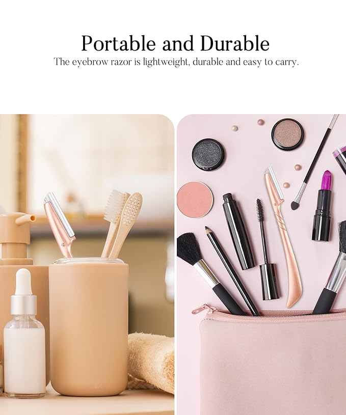 ennva Eyebrow Razor for Women-Eyebrow Trimmer Dermaplaning Tool-Ergonomic Eyebrow Shaper & Facial Razor for Peach Fuzz-Exfoliating Face Razor for Eyebrows-Eye Brow Shaver Razors w/7 Blades- Rose Gold