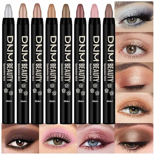 evpct 8Pcs Cream Eye Shadow Brightener Sticks Set for Eyes, Silver Champagne Golden Rose Sand Bronze Gold Orchid Pink Deep Mauve Shimmer Matte Pencil Eye shadow Crayon Applicator Stick Palette Makeup