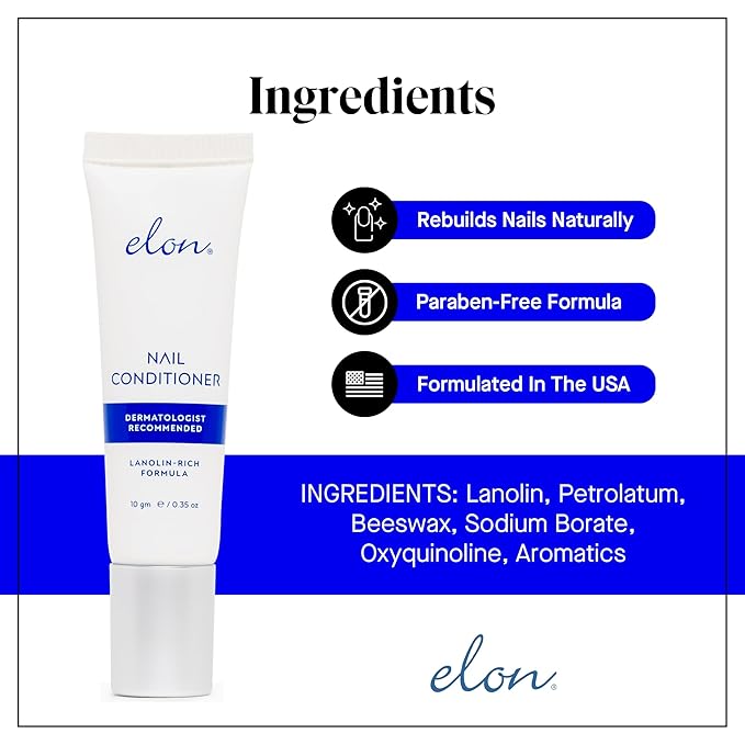 Elon Lanolin-Rich Nail Conditioner, Strengthens Nails & Protects Cuticles, Recommended by Dermatologists & Podiatrists (10g tube)