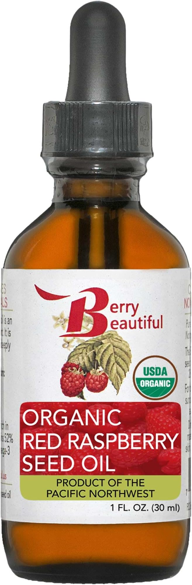 Certified Organic Red Raspberry Seed Oil - Cold-pressed from US grown raspberries (1 fl oz)