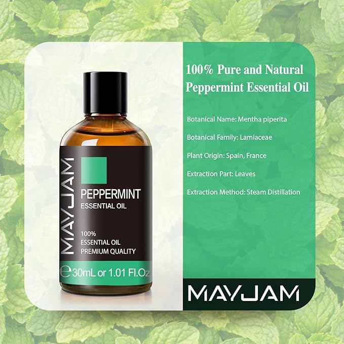 Peppermint Essential Oil, MAYJAM Peppermint Oil for Diffusers for Home, 30ML Pure Essential Oils for Humidifiers or DIY Bath Bomb for Home-1.01FL.OZ