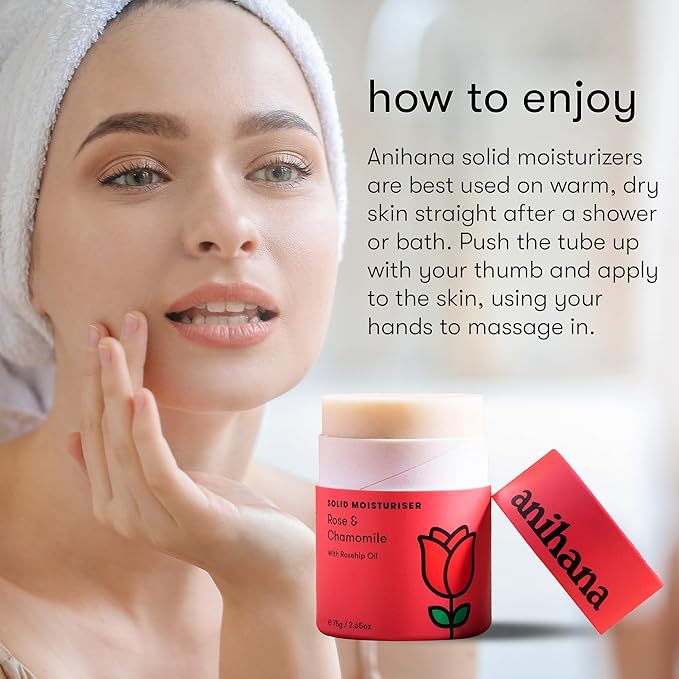 ANIHANA Solid Moisturizer Bar with Coconut Oil Hydrates and Softens Dry Skin Care Paraben Free Cruelty Free Refreshing Rose & Chamomile Scent 2.65 oz