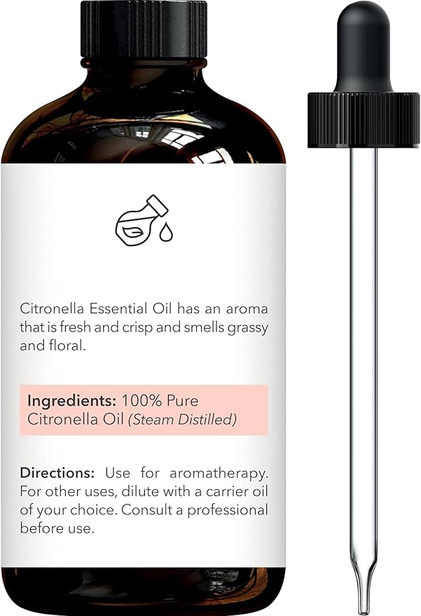 Brooklyn Botany Citronella Essential Oil – 100% Pure and Natural – Premium Grade Oil with Dropper - for Aromatherapy and Diffuser - 4 Fl Oz