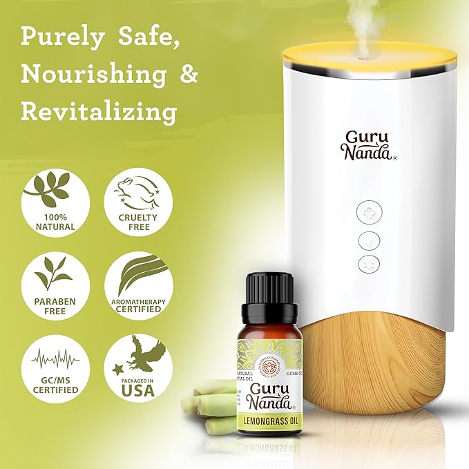 GuruNanda Lemongrass Essential Oil (Pack of 2 x 0.5 Fl Oz) - 100% Pure, Premium Therapeutic Grade Oil for Cleansing and Rejuvenation, Aromatherapy for Hair and Face Care, Fresh Citrus Scent
