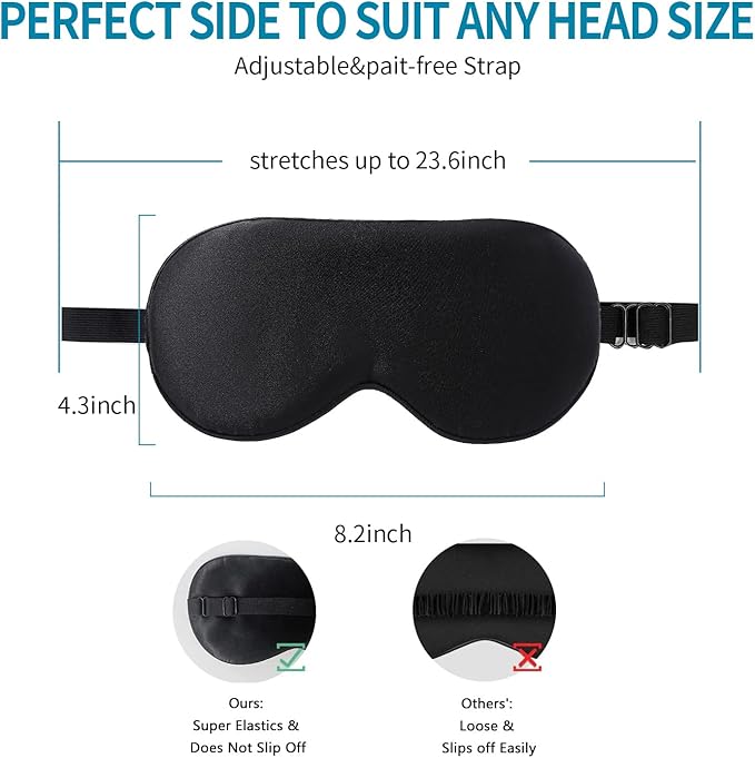 2-Pack 100% Real Natural Silk Eye Mask, Silk Sleeping Mask, Shade Puffy Eye Gift with Adjustable Straps, Sleep Eye Mask, SHJINJU Eye Mask Shade (Black and Purple)
