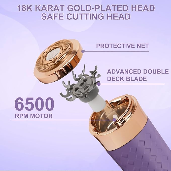 Facial Hair Remover for Women, Painless Rechargeable Hair Removal Device, Comes with 2 Replacement Heads, Portable Electric Shaver/Razors for Face, Chin, Upper Lip, arms and Peach Fuzz (Pink)