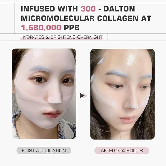 Micromolecular Real Collagen Overnight Mask 3 EA | 1,680,000 PPB Micro Collagen Hydrogel Face Mask | Ampoule Essence + Collagen Mask Set for Deep Hydration & Radiance
