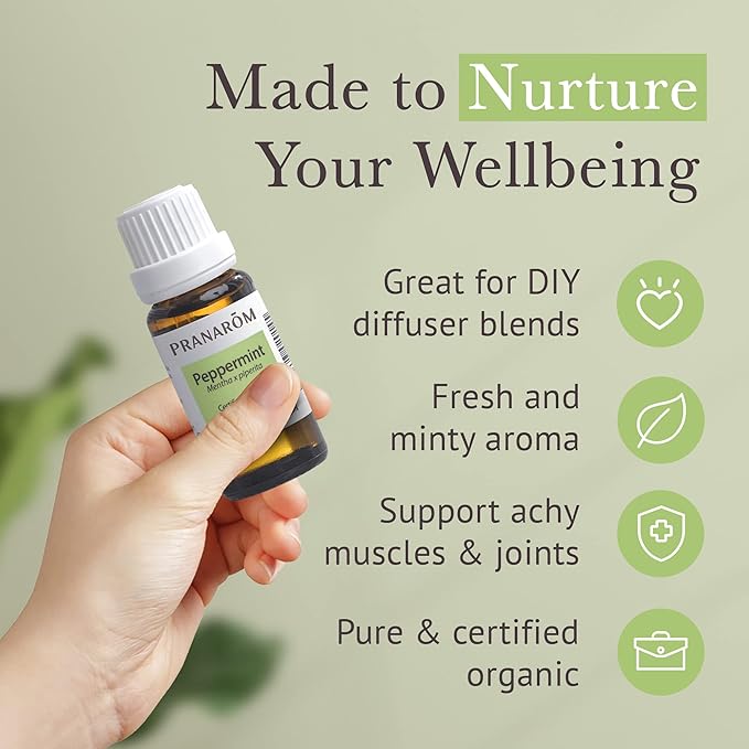 Pranarom USDA Certified Organic Peppermint Essential Oil (15ml), 100% Pure Undiluted Therapeutic Grade from India for Aromatherapy, Diffuser, Topical, Cooling, Massage & Relaxation
