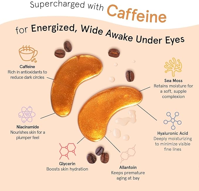 grace & stella Caffeine Under Eye Patches - Awakening Eye Patches for Puffy Eyes and Dark Circles - Under Eye Mask Patches with Niacinamide & Hyaluronic Acid - Vegan, Cruelty-Free (Bronze, 6 Pairs)
