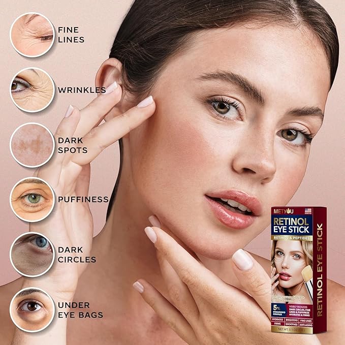 Metyou Retinol Eye Stick,Cooling&Brightening Cream Firms & Hydrates for Dark Circles,Puffiness Bags,PEPTIDES 5% Hyaluronic Acid Complex,SPF 30+ Visible Results in 3-4 Weeks(3g),Pack of 1,0.1 Ounce